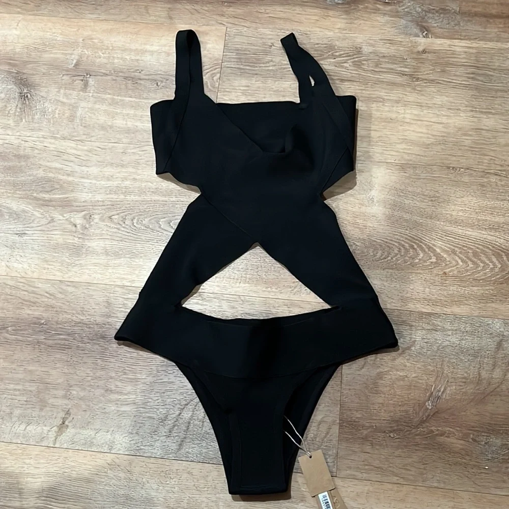 🖤 SKIMS SWIM KNIT BEACHWEAR MONOKINI SWIMSUIT ONYX L